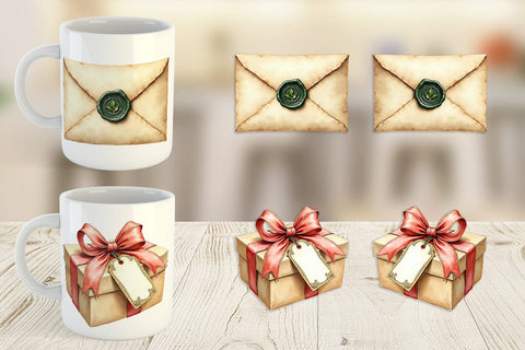 Mug Wrap Victorian Christmas Post & Parcel Watercolor Sublimation artnoy 