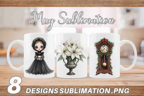 Mug Wrap Victorian Gothic Christmas Watercolor Sublimation artnoy 