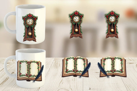 Mug Wrap Victorian Gothic Christmas Watercolor Sublimation artnoy 