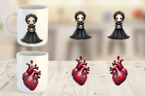 Mug Wrap Victorian Gothic Christmas Watercolor Sublimation artnoy 