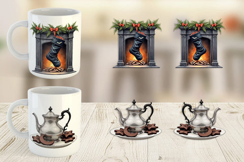 Mug Wrap Victorian Gothic Christmas Watercolor Sublimation artnoy 