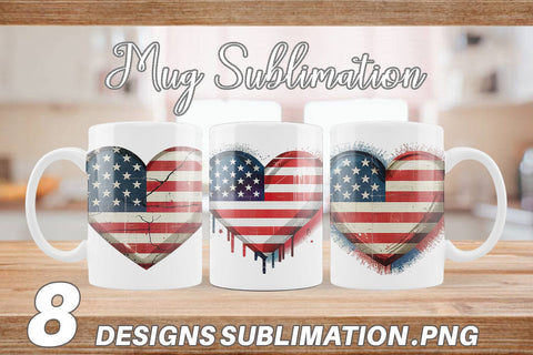 Mug Wrap Vintage American Flag Heart Sublimation artnoy 