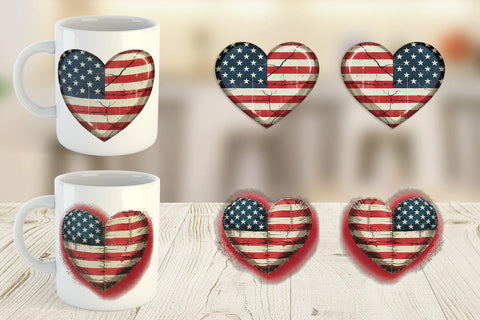 Mug Wrap Vintage American Flag Heart Sublimation artnoy 