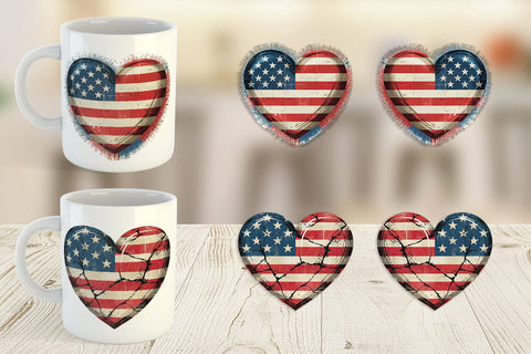 Mug Wrap Vintage American Flag Heart Sublimation artnoy 