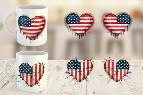 Mug Wrap Vintage American Flag Heart Sublimation artnoy 