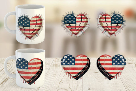 Mug Wrap Vintage American Flag Heart Sublimation artnoy 