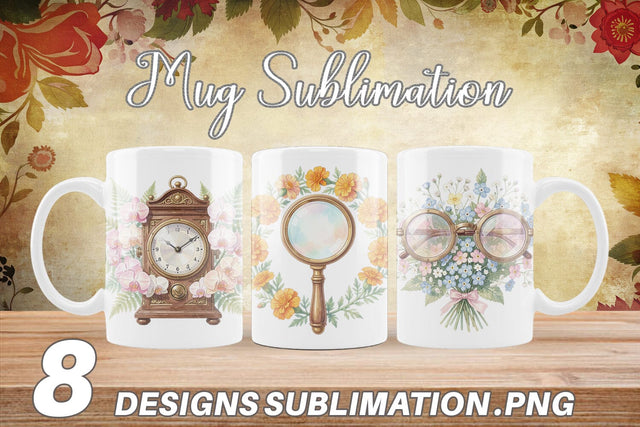 Mug Wrap Vintage Camera And Floral Watercolor Sublimation artnoy 