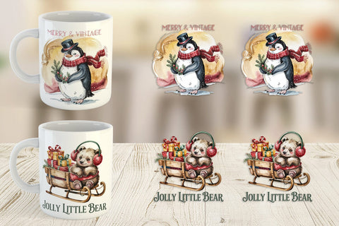 Mug Wrap Vintage Christmas Animal Sublimation artnoy 