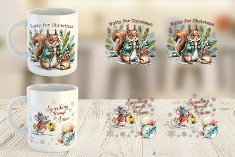 Mug Wrap Vintage Christmas Animal Sublimation artnoy 