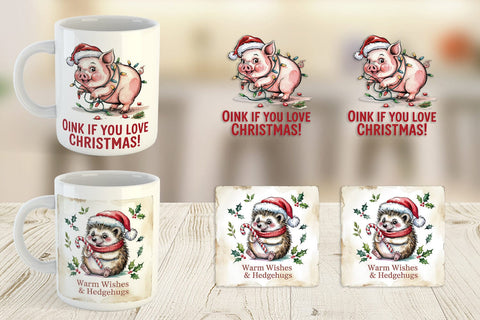 Mug Wrap Vintage Christmas Animal Sublimation artnoy 