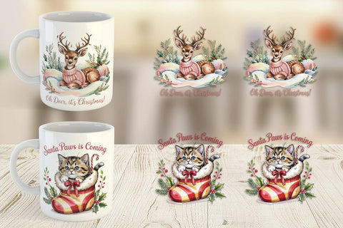 Mug Wrap Vintage Christmas Animal Sublimation artnoy 