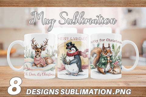 Mug Wrap Vintage Christmas Animal Sublimation artnoy 