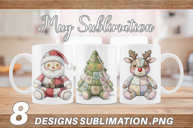 Mug Wrap Vintage Christmas Patchwork Watercolor Sublimation artnoy 