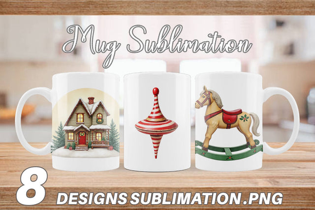 Mug Wrap Vintage Christmas Wooden Toys Watercolor Sublimation artnoy 