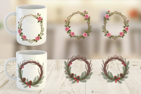 Mug Wrap Vintage Floral Frames and Wreaths Sublimation artnoy 