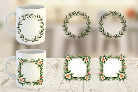 Mug Wrap Vintage Floral Frames and Wreaths Sublimation artnoy 