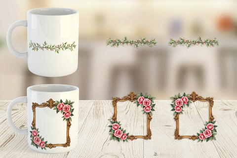 Mug Wrap Vintage Floral Frames and Wreaths Sublimation artnoy 