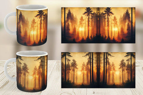 Mug Wrap Vintage Forest Sunset Sublimation artnoy 