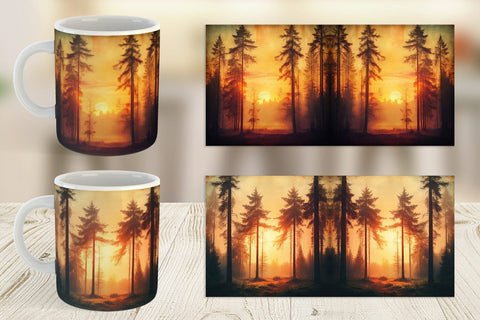 Mug Wrap Vintage Forest Sunset Sublimation artnoy 