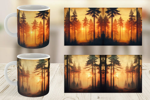 Mug Wrap Vintage Forest Sunset Sublimation artnoy 