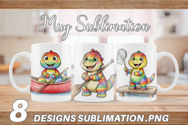 Mug Wrap Vintage Lake Dino Watercolor Sublimation artnoy 