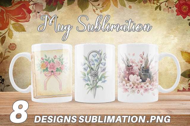 Mug Wrap Vintage Letter And Floral Watercolor Sublimation artnoy 