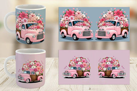Mug Wrap Vintage Pink Trucks Sublimation artnoy 