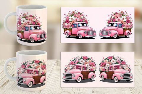 Mug Wrap Vintage Pink Trucks Sublimation artnoy 