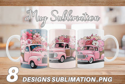 Mug Wrap Vintage Pink Trucks Sublimation artnoy 