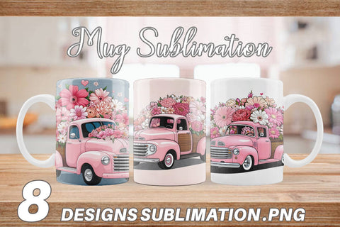 Mug Wrap Vintage Pink Trucks Sublimation artnoy 