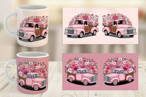 Mug Wrap Vintage Pink Trucks Sublimation artnoy 