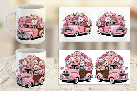 Mug Wrap Vintage Pink Trucks Sublimation artnoy 