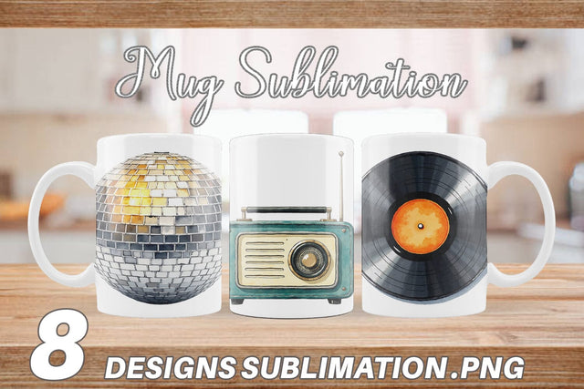 Mug Wrap Vintage Roller Disco Summer Watercolor Sublimation artnoy 