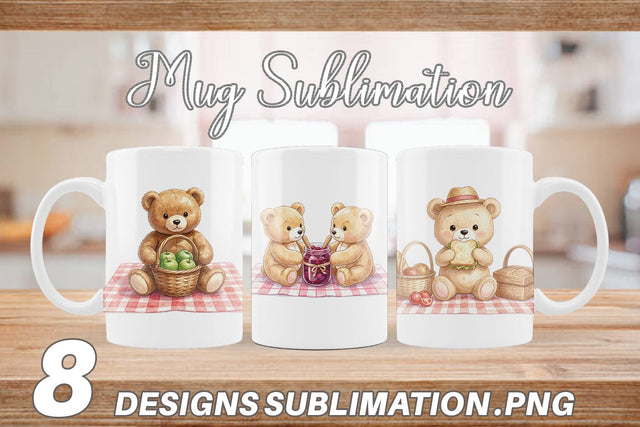 Mug Wrap Vintage Teddy Bear Picnic Watercolor Sublimation artnoy 