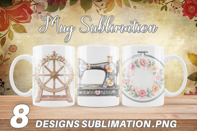 Mug Wrap Vintage Tools And Floral Watercolor Sublimation artnoy 