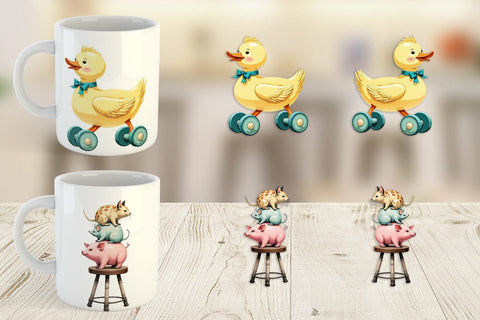 Mug Wrap Vintage Toy Animals Sublimation artnoy 