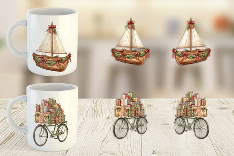 Mug Wrap Vintage Tropical Christmas Vehicle Sublimation artnoy 
