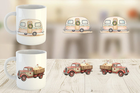 Mug Wrap Vintage Tropical Christmas Vehicle Sublimation artnoy 