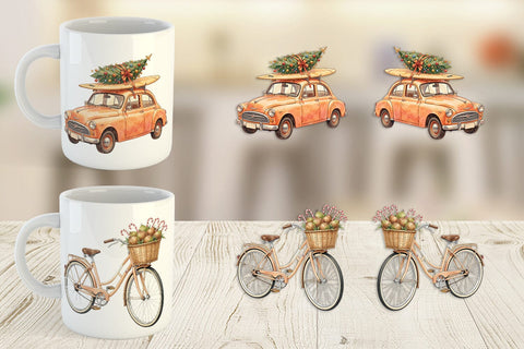 Mug Wrap Vintage Tropical Christmas Vehicle Sublimation artnoy 