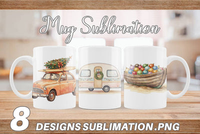 Mug Wrap Vintage Tropical Christmas Vehicle Sublimation artnoy 