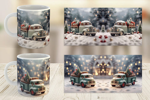 Mug Wrap Vintage Truck Christmas Sublimation artnoy 