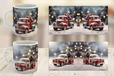 Mug Wrap Vintage Truck Christmas Sublimation artnoy 
