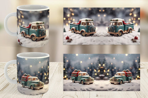 Mug Wrap Vintage Truck Christmas Sublimation artnoy 
