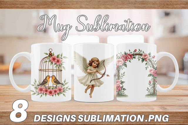 Mug Wrap Vintage Valentine Ephemera Watercolor Sublimation artnoy 