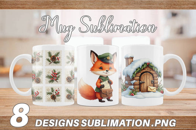 Mug Wrap Vintage Woodland Christmas Post Office Watercolor Sublimation artnoy 