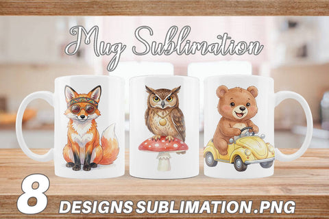 Mug Wrap Watercolor 70s Groovy Animal Hippie Sublimation artnoy 