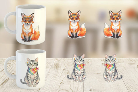 Mug Wrap Watercolor 70s Groovy Animal Hippie Sublimation artnoy 