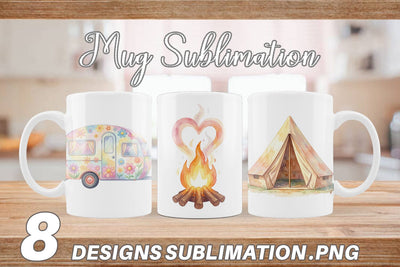 Mug Wrap Watercolor 70s Retro Camping Adventure Sublimation artnoy 