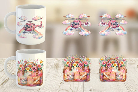 Mug Wrap Watercolor 70s Retro Medical Scenes Sublimation artnoy 