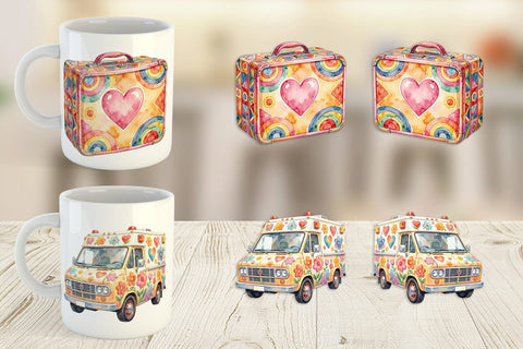 Mug Wrap Watercolor 70s Retro Medical Scenes Sublimation artnoy 